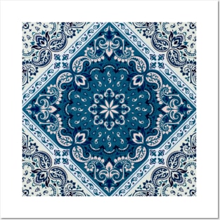 Blue and white bandana Posters and Art